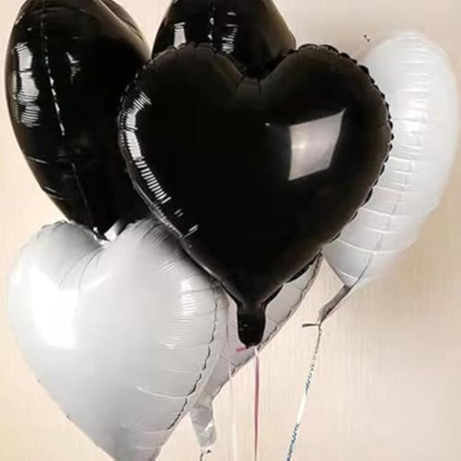 12-Pc Black & White Heart Foil Balloon Set for Weddings & Parties