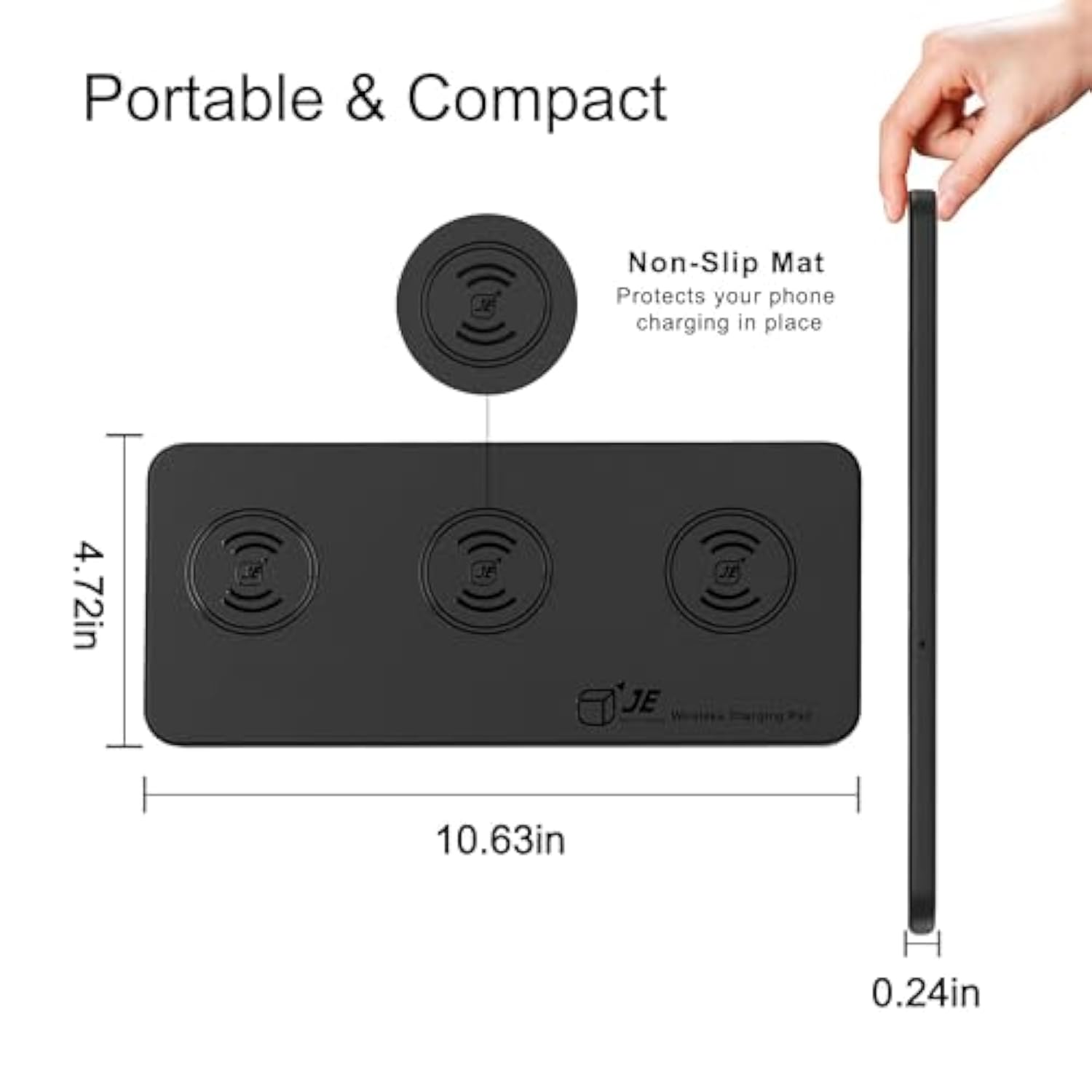 Triple Wireless Charger Pad - 15W Fast Charging Station For Apple Iphone 16/15/14/13/12 Pro/Max/Plus, Airpods, Qi-Certified 3-In-1 Charging Mat For Multiple Devices One-Step Wireless Charging Solution