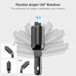 Retractable Car Charger 4 In 1 Fast Charging Adapter 62W Retractable Type-C/Usb-I Cables And Usb C/Usb A Qc & Pd Devices For Iphone 16/15/14/13/12Pro Max Plus,Ipad,Airpods, Galaxy