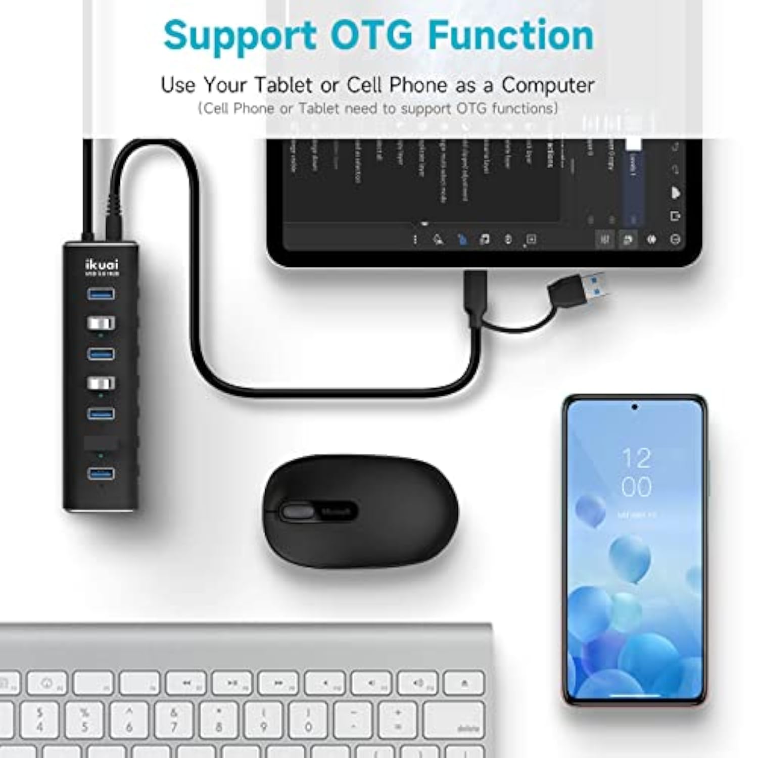 Powered Usb 3.0 /Usb C Hub, Aluminium 7-Port Usb Hub Splitter With Ac Adapter