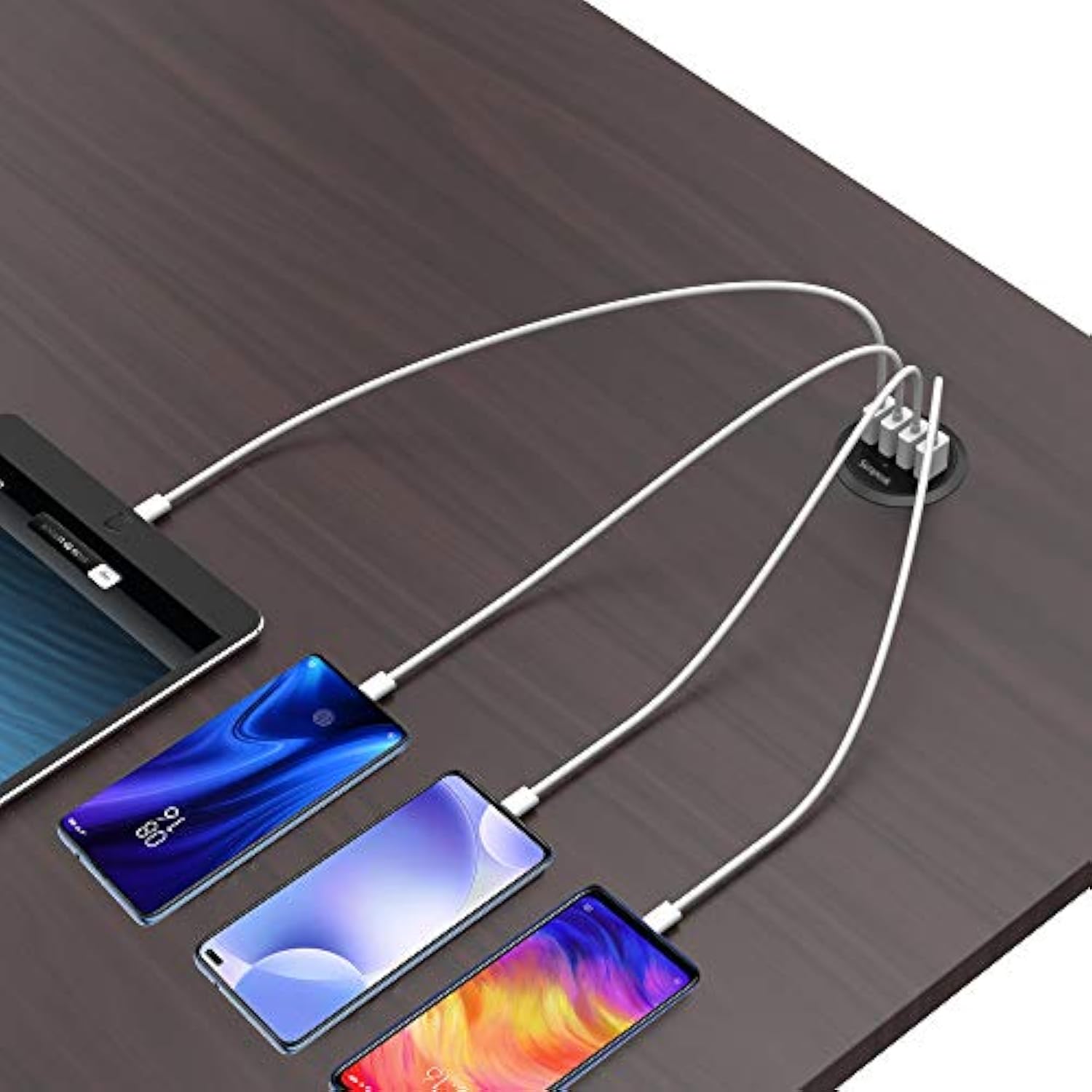 30W 4-Port Usb Desk Charger Desktop Charging Station Mounts On The 2.0"/2.4" Grommet Hole With Power Cable (Match 2Pcs Grommet),C51 Black