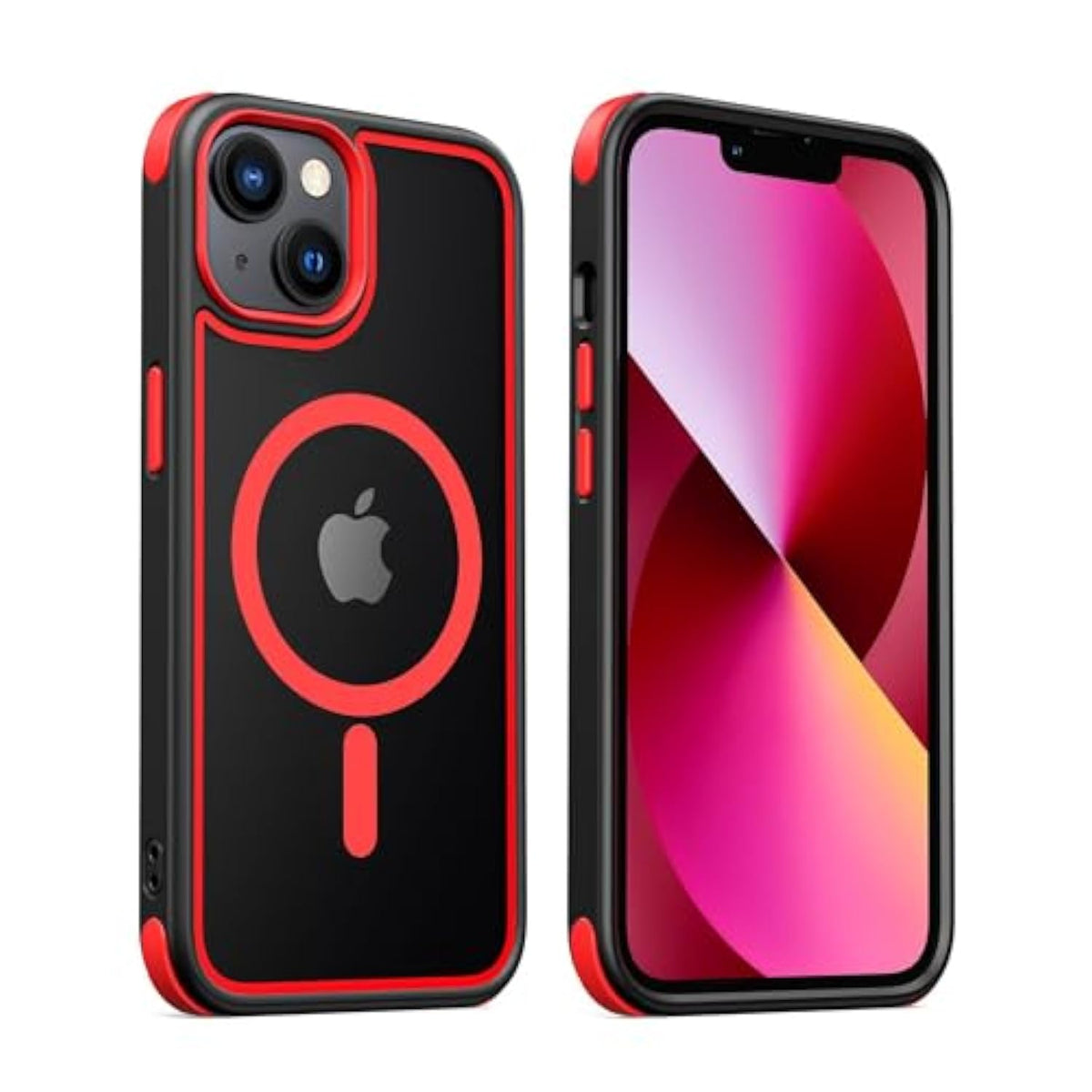 For 14 Case/ 13 Case, Compatible With Magsafe, Crystal Clear Case W/Magnetic Ring, Multicolor Protective Shockproof Bumpers, Not Yellowing Slim Cover For Men Women (Black/Red)