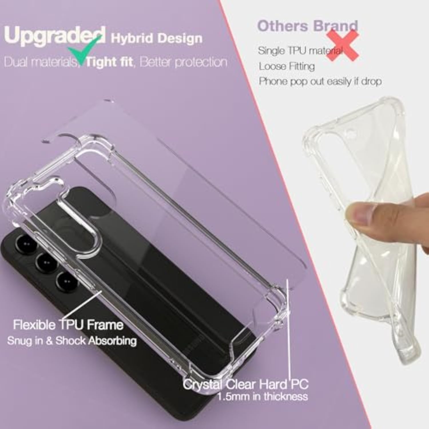 Clear Case for Samsung Galaxy S23 Plus Shockproof Bumper Protective Cover with Hybrid Design and Airbags Corners