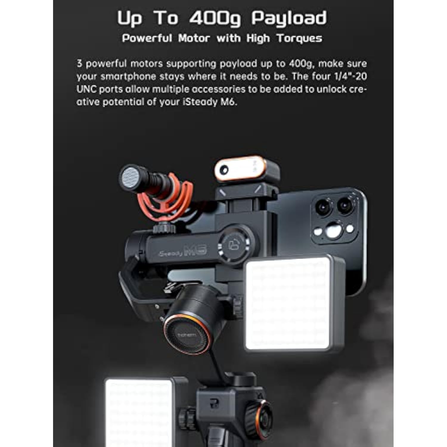 Hohem iSteady M6 Kit Smartphone Gimbal Stabilizer 3-Axis with Magnetic Fill Light/AI Tracking Sensor for iPhone Android with 0.91-inch OLED Display Max Payload 400g