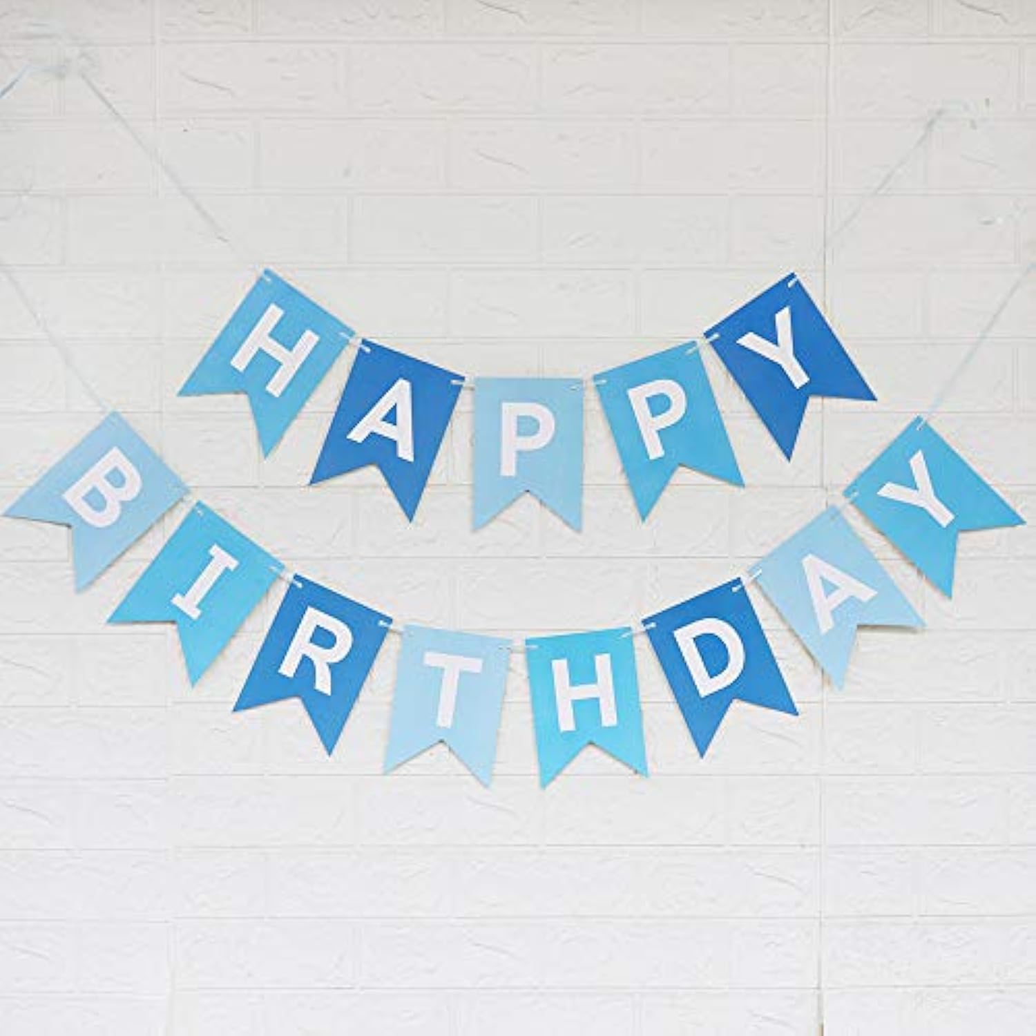 Happy Birthday Banner With Shiny Gold Letters, Swallowtail Design Hanging Signs Party Decorations (Tri-Color Blue)