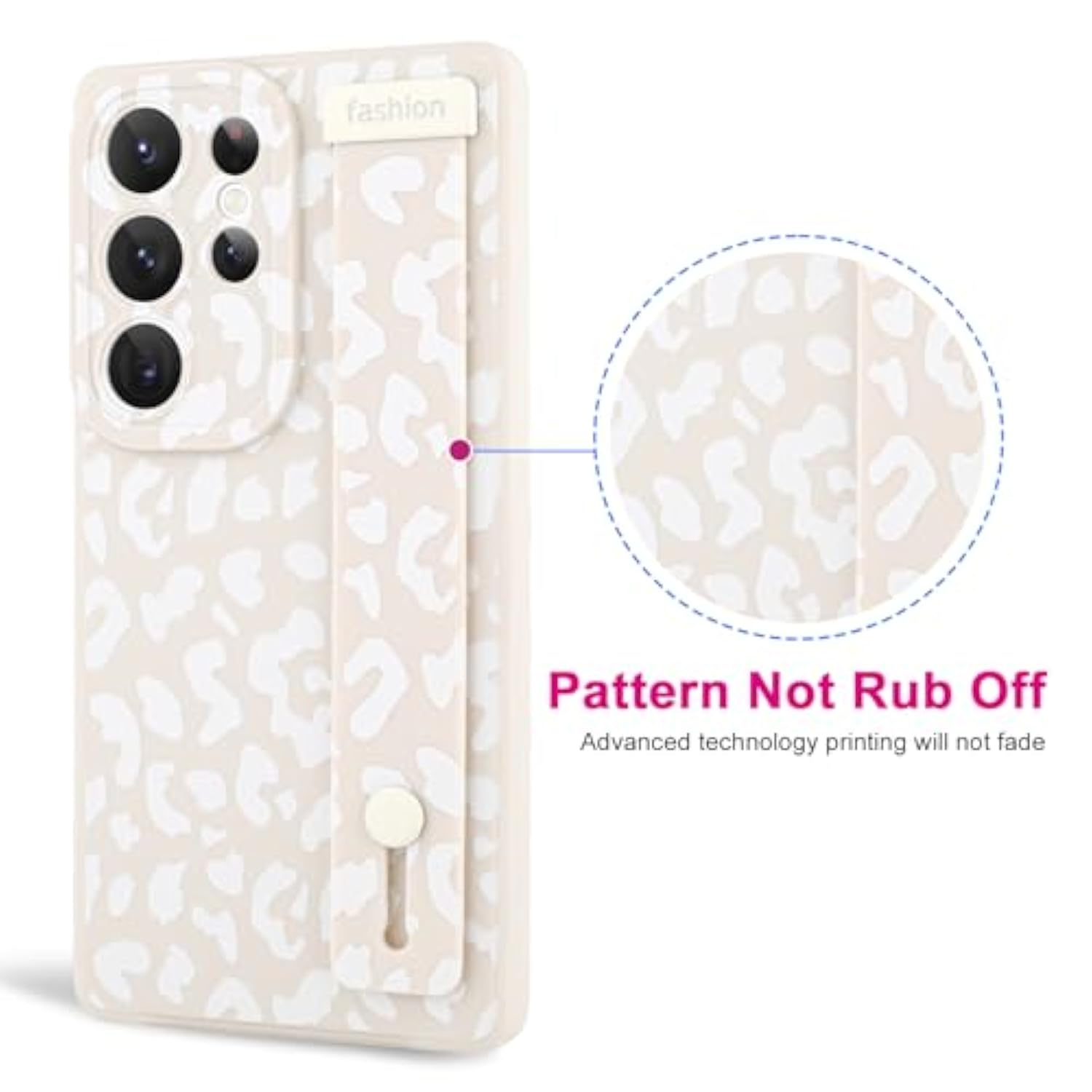 OOK Compatible with Samsung Galaxy S25 Ultra Leopard Case with Wrist Strap, White Leopard TPU Shockproof Protection Slim Cover with Camera Protection for Women Girls