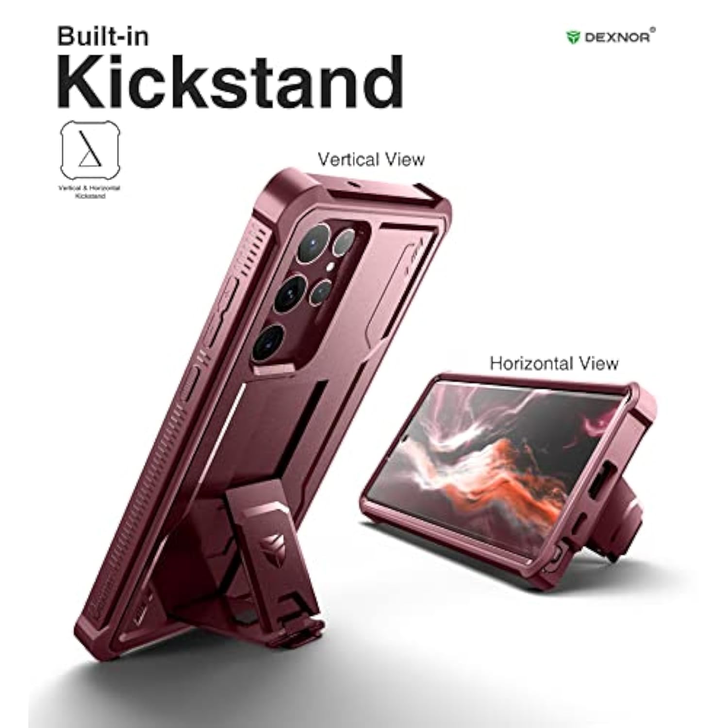 Full Body Case For Samsung Galaxy S22 Ultra 5G/6.8 Inches, [Extra Front Frame] Heavy Duty Military Grade Protection Built-In Screen Protector And Kickstand For Samsung S22 Ultra 5G,Maroon Red