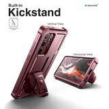 Full Body Case For Samsung Galaxy S22 Ultra 5G/6.8 Inches, [Extra Front Frame] Heavy Duty Military Grade Protection Built-In Screen Protector And Kickstand For Samsung S22 Ultra 5G,Maroon Red