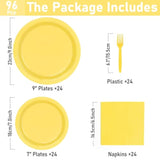 96 Pcs Party Plates, Yellow Paper Plates And Napkins, Disposable Tableware Set, Party Supplies For Kids Birthday Baby Shower Wedding Picnic, Serve For 24 Guests