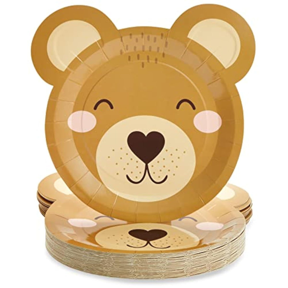 Teddy Bear Paper Plates - 48 Pack - 11-Inch Brown Bear Shape - Disposable & Sturdy Birthday Party Plates For Baby Shower & Celebrations