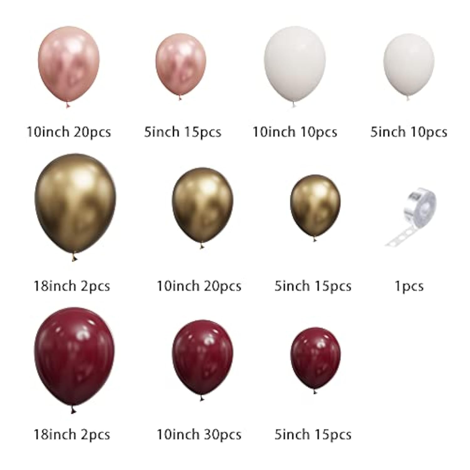 140pcs Burgundy Balloon Garland Kit – Chrome Balloons in 5 Sizes for Party, Wedding & Events