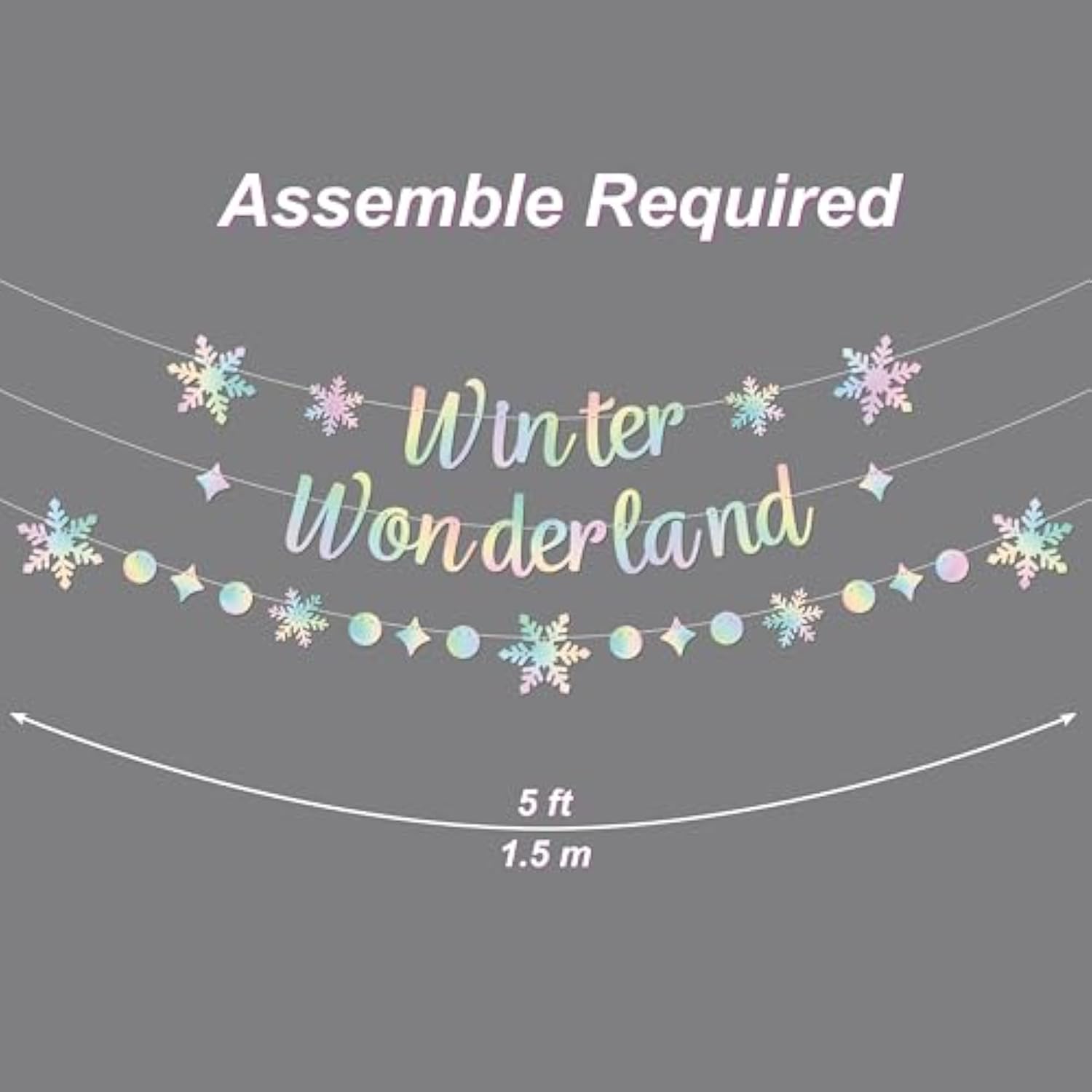 Holographic Winter Wonderland Banner, Iridescent Snowflake Garland Banner For Christmas Decoration