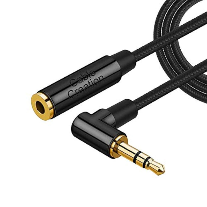 CableCreation 3.5mm Headphone Extension Cable 3FT/0.9M, Right Angle 3.5mm Male to Female Audio Stereo Cable with Silver-Plating Copper for iPhones, iPad, Beats, PS4 Headset, Home/Car Stereos, Black