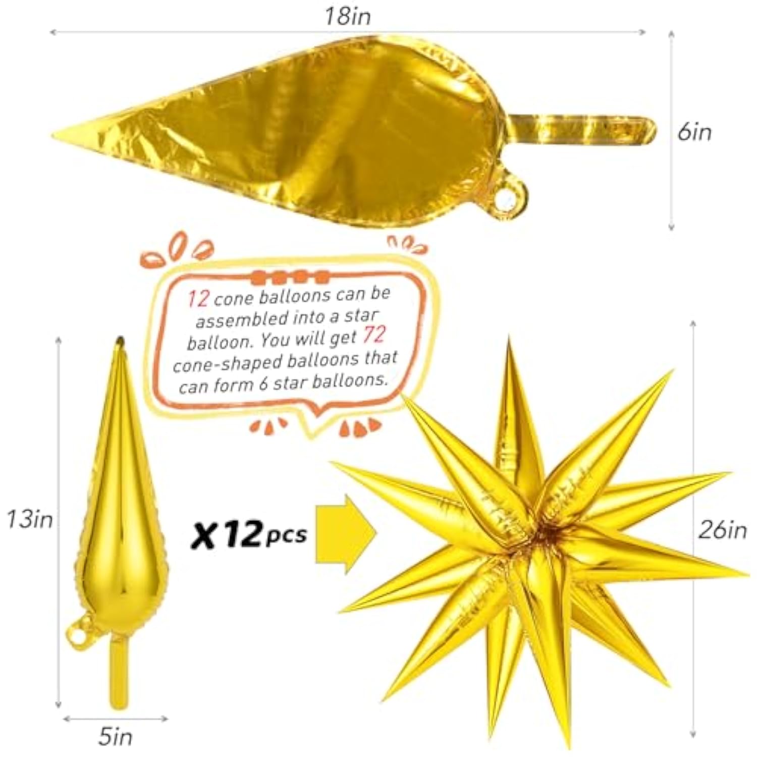 36pc Gold Star 26in Mylar Foil Balloons Birthday Wedding Graduation Party