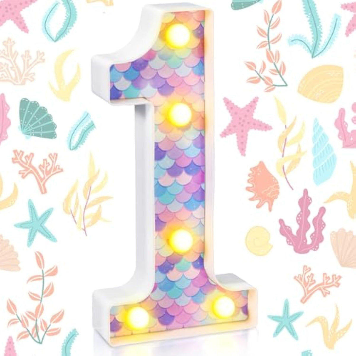 Mermaid Birthday Party Decoration, Decorative Led Glowing Numbers Mermaid Theme Marquee Digital Lights Table Centerpiece For Kids Under The Sea Birthday Baby Shower Party Decoration(1)