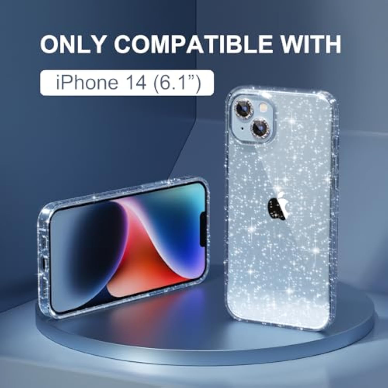 Compatible For Iphone 14 Case Cute, Women Clear Glitter Bling Sparkly Case, [2 X Diamond Camera Lens Protectors] [2 X Tempered Glass Screen Protectors] 6.1-Inch (Glitter Clear)