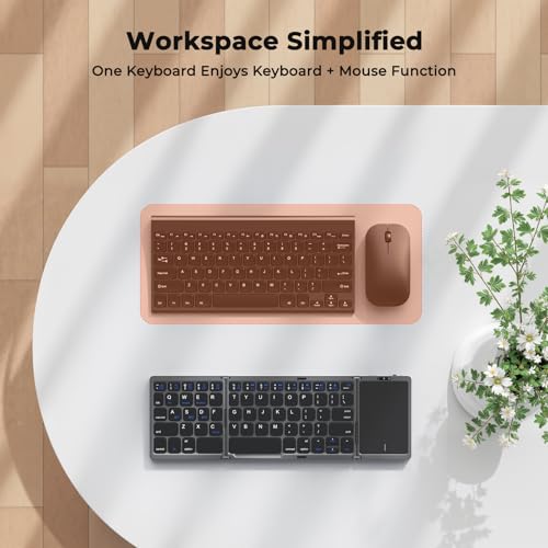Foldable Keyboard With Touchpad, Bluetooth Wireless Portable Keyboard, Rechargeable Ultra Slim Pocket Folding Keyboards, Full Size Keys, Travel For Ios Android Windows Laptop Pc Tablet