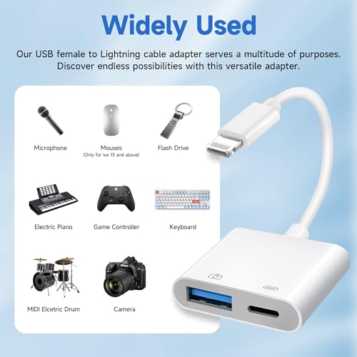 [ MFi Certified] Lightning to USB Camera Adapter with Charging Port, Portable USB3.0 Female OTG Cable for iPad to Connect Card Reader USB Flash