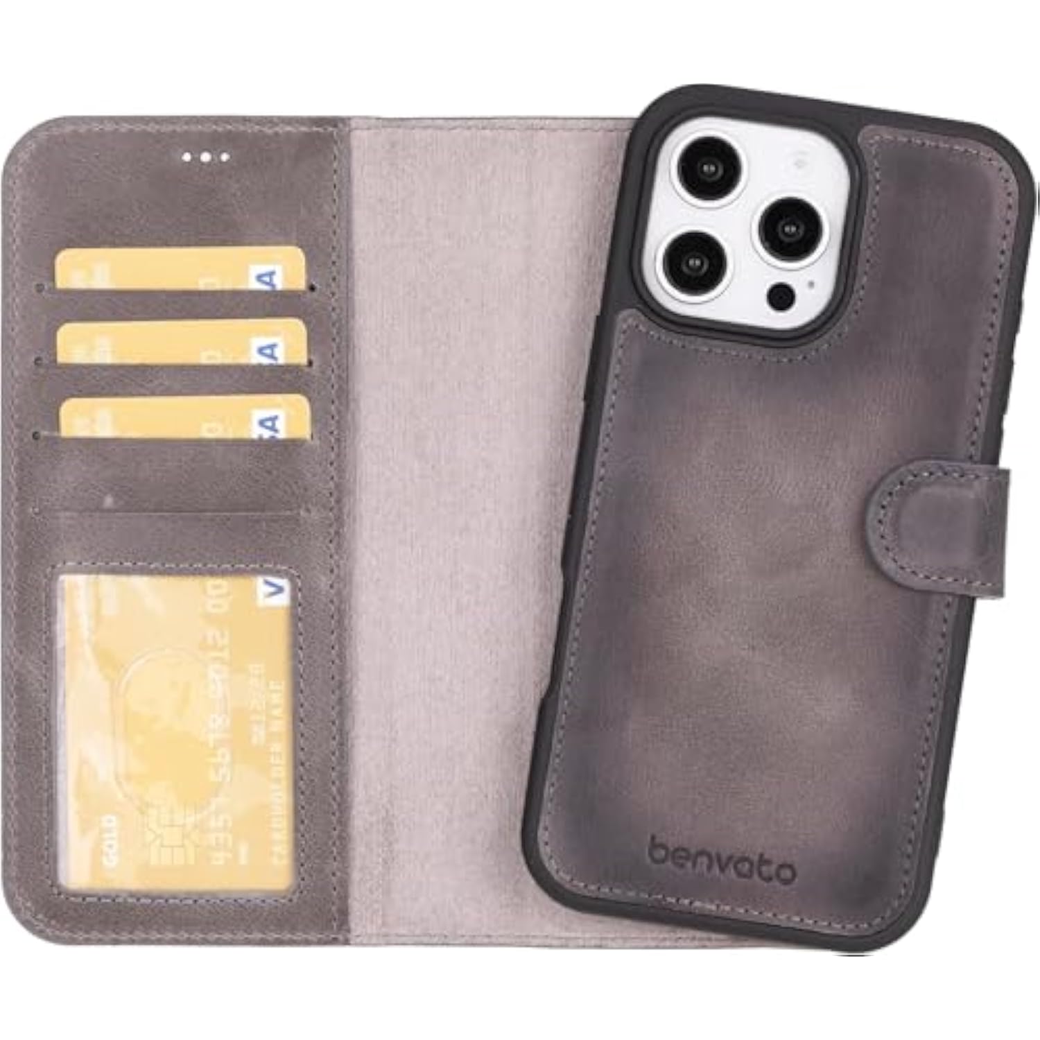 For Iphone 16 Pro Max Case For Women&Men Magsafe Compatible, Premium Leather Wallet, Detachable Magnetic Flip Cover, Card Holder, Rfid, Kickstand, Drop/Impact Protection 6.9", Gray