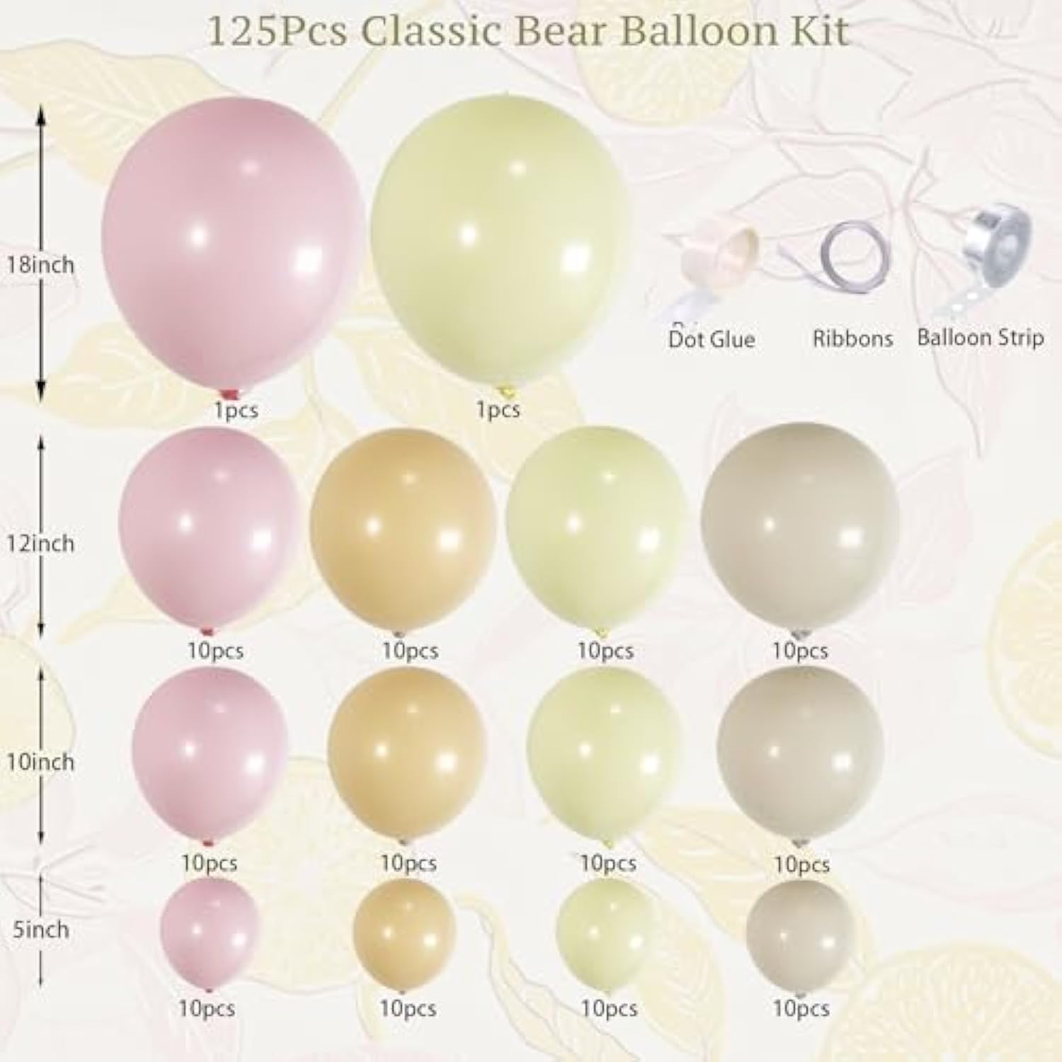 125Pcs Pastel Pink, Light Yellow, Nude And Sand White Balloon Arch Garland Kit - Macaron Balloons For Birthday, Bear Theme Party Decorations