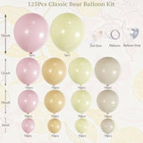 125Pcs Pastel Pink, Light Yellow, Nude And Sand White Balloon Arch Garland Kit - Macaron Balloons For Birthday, Bear Theme Party Decorations