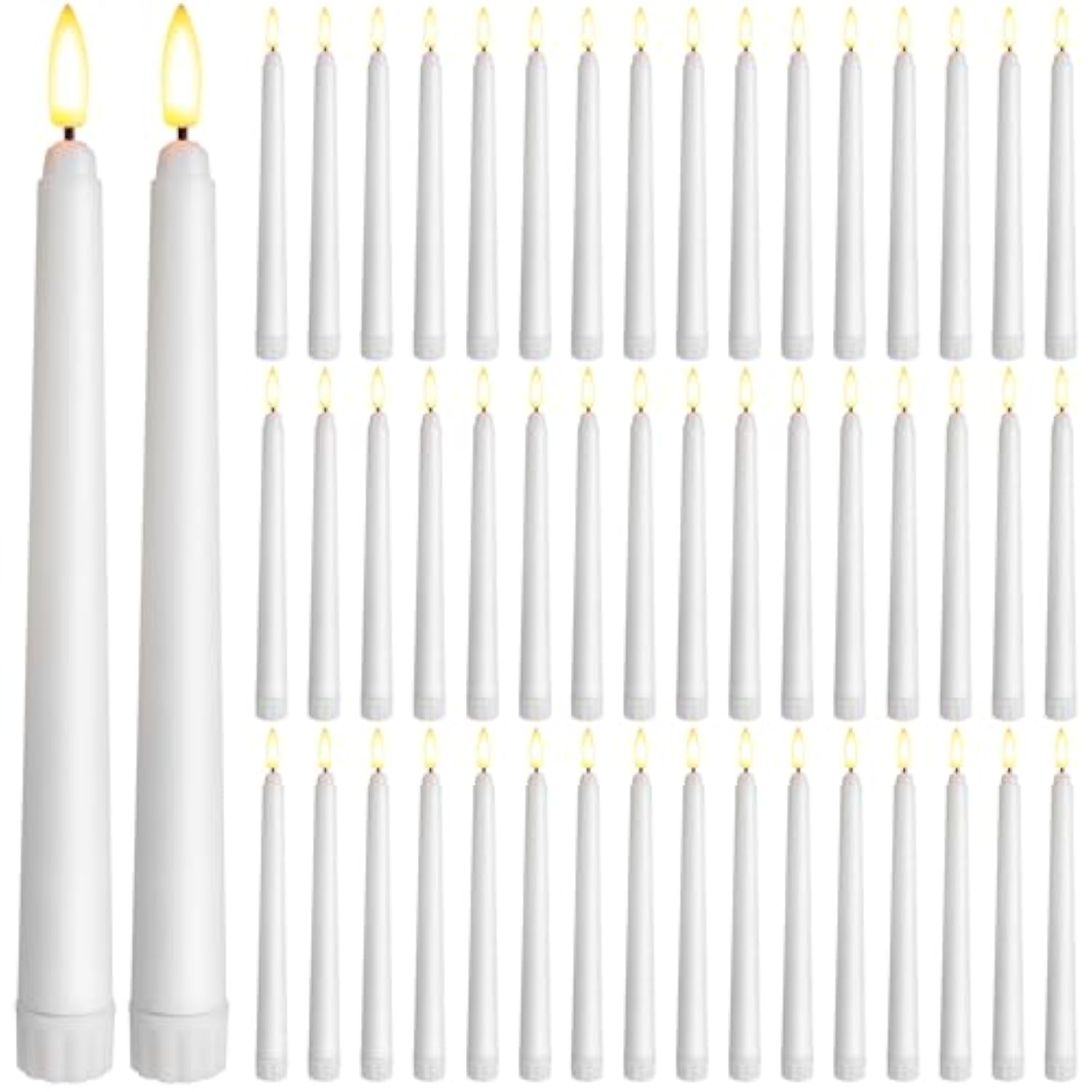 50 Pcs 8.5 Inch Flameless Taper Candles Battery Operated Taper Candles Bulk Led Flickering Flameless Candlesticks Realistic Candle Lights For Home Dinner Wedding Church Christmas Decor
