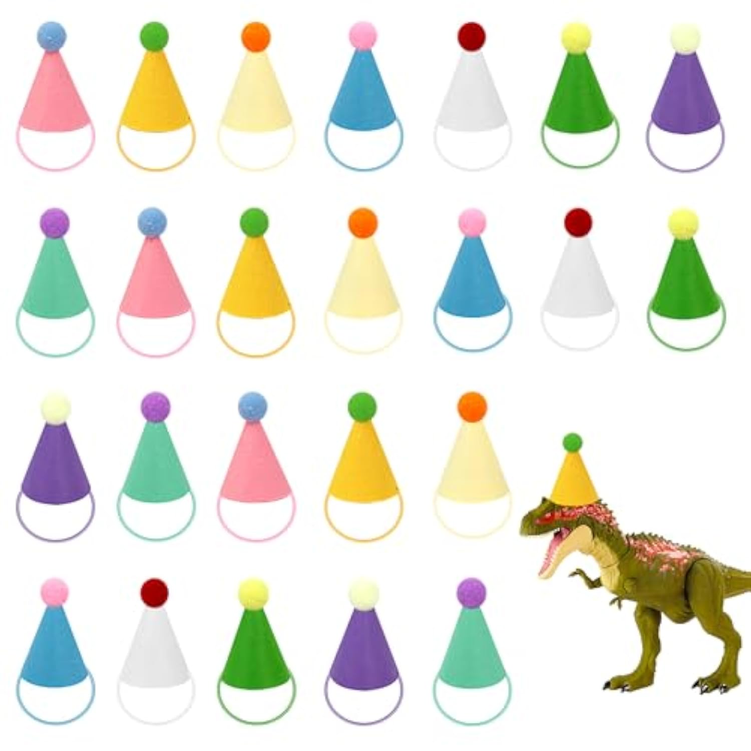 24 Pack Mini Party Hats For Stuffed Animals Figures, Tiny Finger Hats For Mini Toys Dinosaur Animal For Birthday Party Decoration Cake Toppers