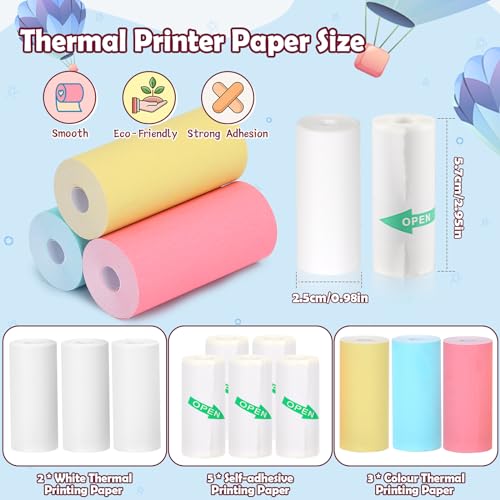10 Rolls Mini Printer Paper - 5 Thermal Sticky & 5 Plain, 57X25Mm For Inkless Printer, Notes, Journal, Memo, Photo, Study