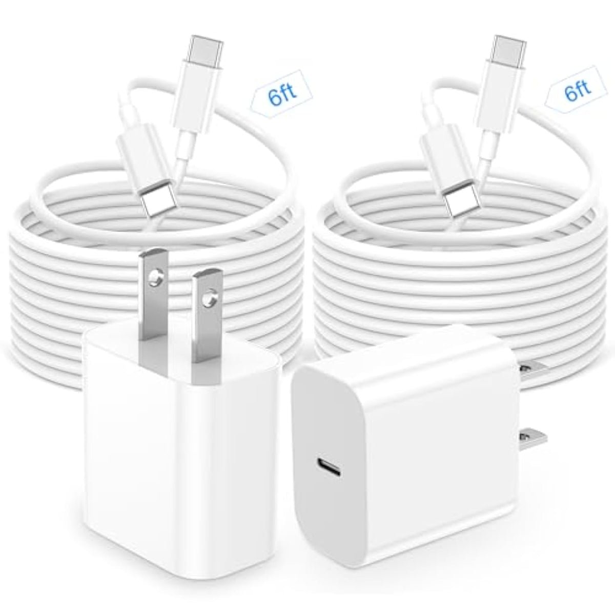 Iphone 16 Charger Fast Charging,20W Usb C Fast Charger For Iphone 16/15/Plus/Pro Max, Ipad Pro 12.9/11 Inch, Ipad Air 5Th/4Th, Ipad 10Th, 2Pack Type C Wall Charger Block With 6Ft Long Usb C To C Cable