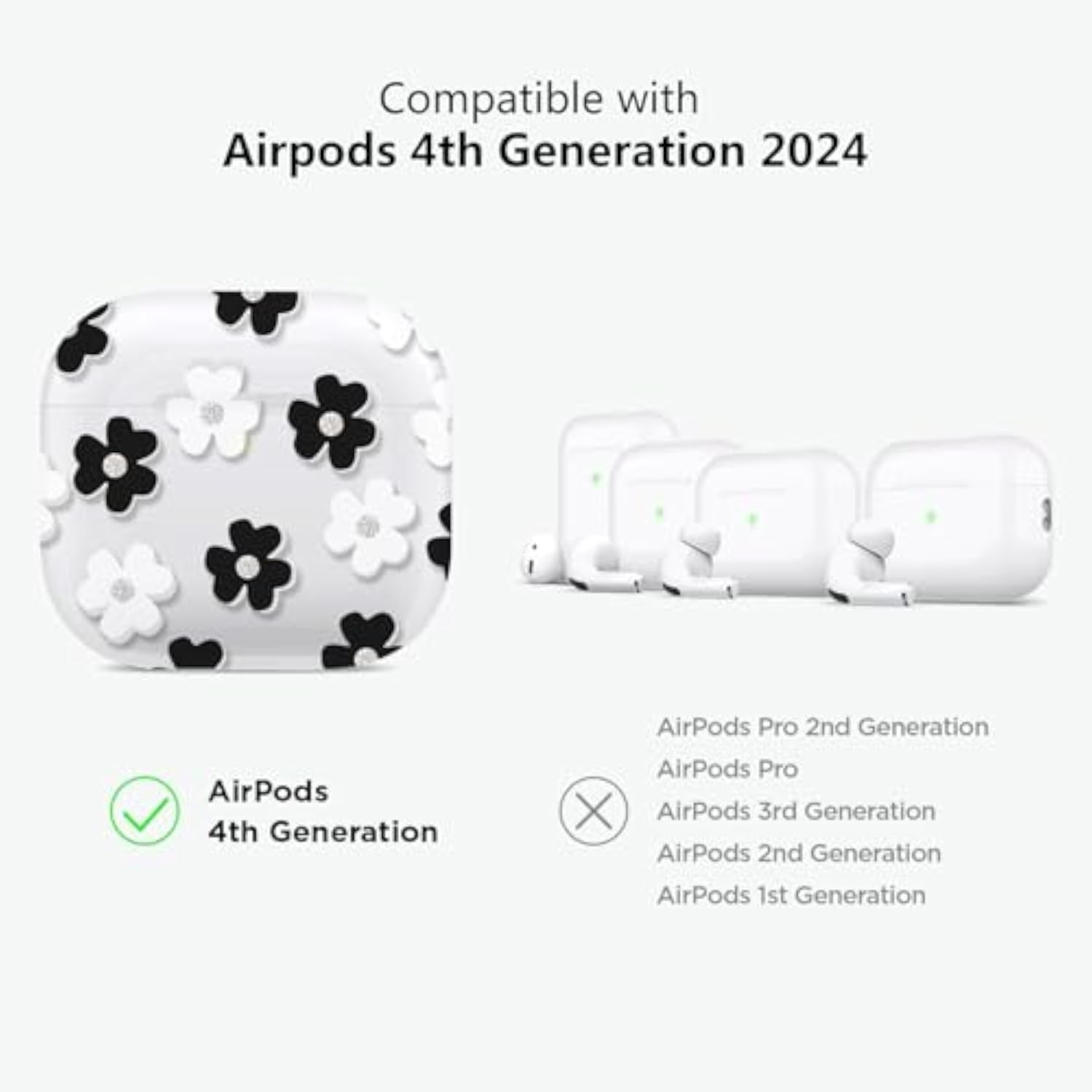 Clear Cute Black Floral Case for AirPods 4