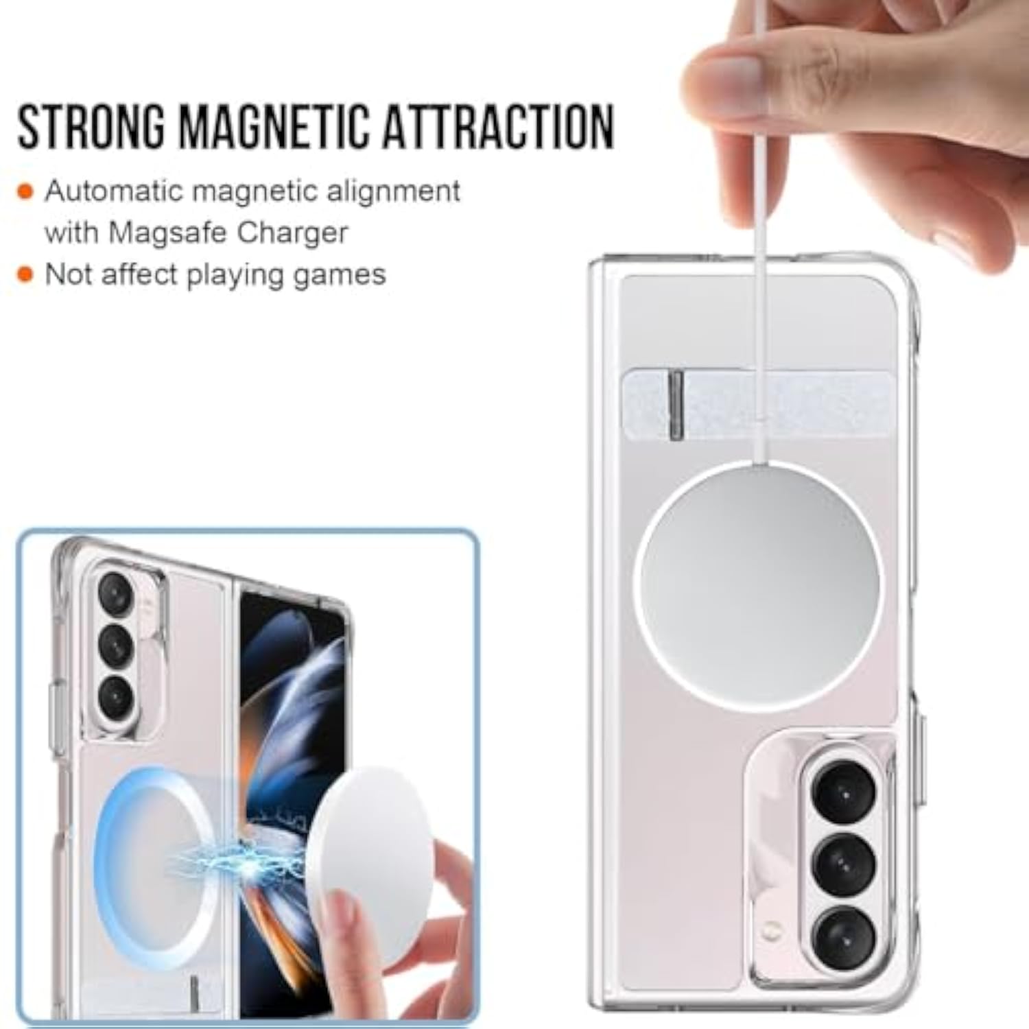 For Galaxy Z Fold 7 Case Compatible With Magsafe, Built-In Metal Kickstand & Strong Magnetic, Anti-Yellowing Non Slipping Out Phone Cover With Stand Slim Fit Samsung Galaxy Z Fold7 (Clear)