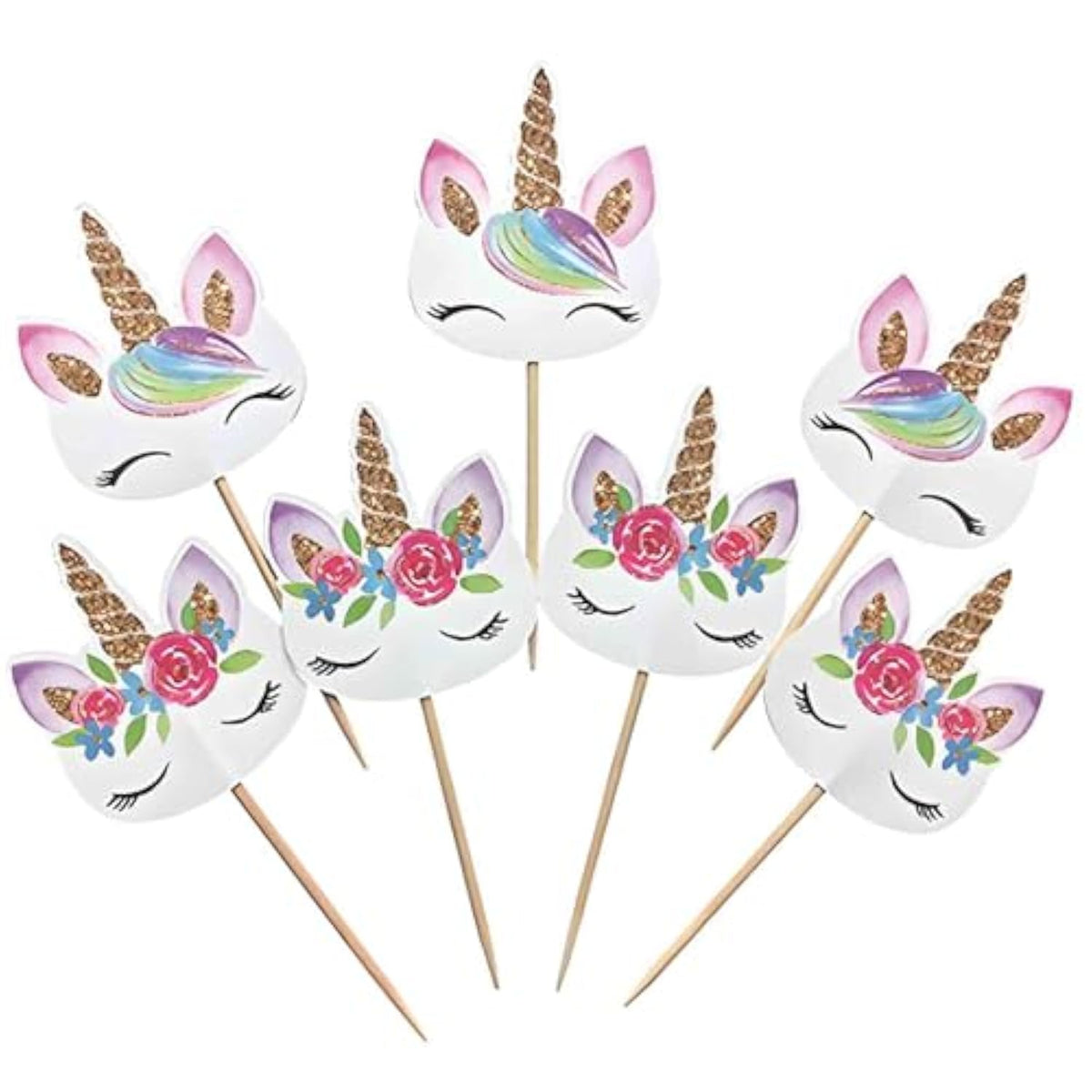 48Pcs Rainbow Unicorn Cupcake Toppers Picks Double-Sided Paper Unicorn Cake Toppers For Birthday Party Dessert Decoration