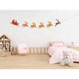 Sleigh And Reindeer Glitter Banner, Christmas Santa In His Sleigh With Reindeer Garland, Merry Christmas Party Decoration