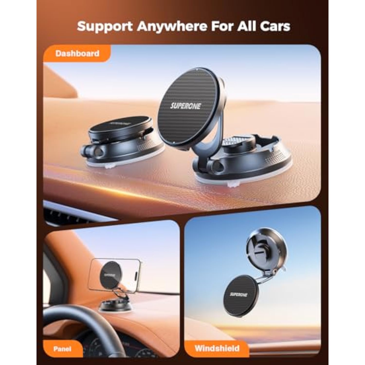 For Magsafe Car Mount Charger, 15W Magnetic Wireless Car Charger, [Windshield+Dash] Magnetic Car Phone Holder Charger For Iphone 16 Pro Max Plus 15 14 13 12, Samsung With Magsafe