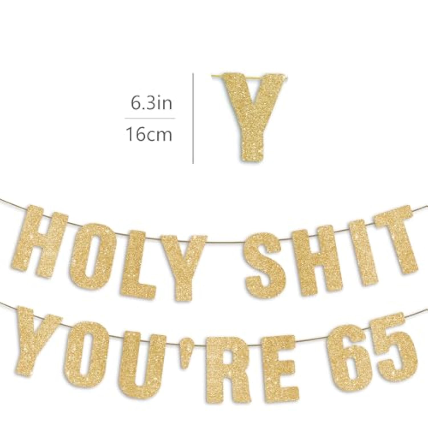 65Th Birthday Decorations For Men & Women, Funny 65 Years Old Party Sign 65 Birthday Gifts For Her & Him, Pre-Strung 65Th Party Banner - Gold Glitter