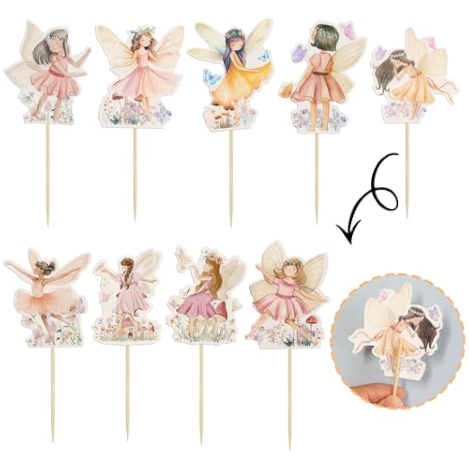36Pcs Fairy Cupcake Toppers Wing Angel Flower Fairy Birthday Cupcake Picks Ballet Dancer Cake Decorations For Baby Shower Birthday Wedding Fairy Party Decorations Supplies