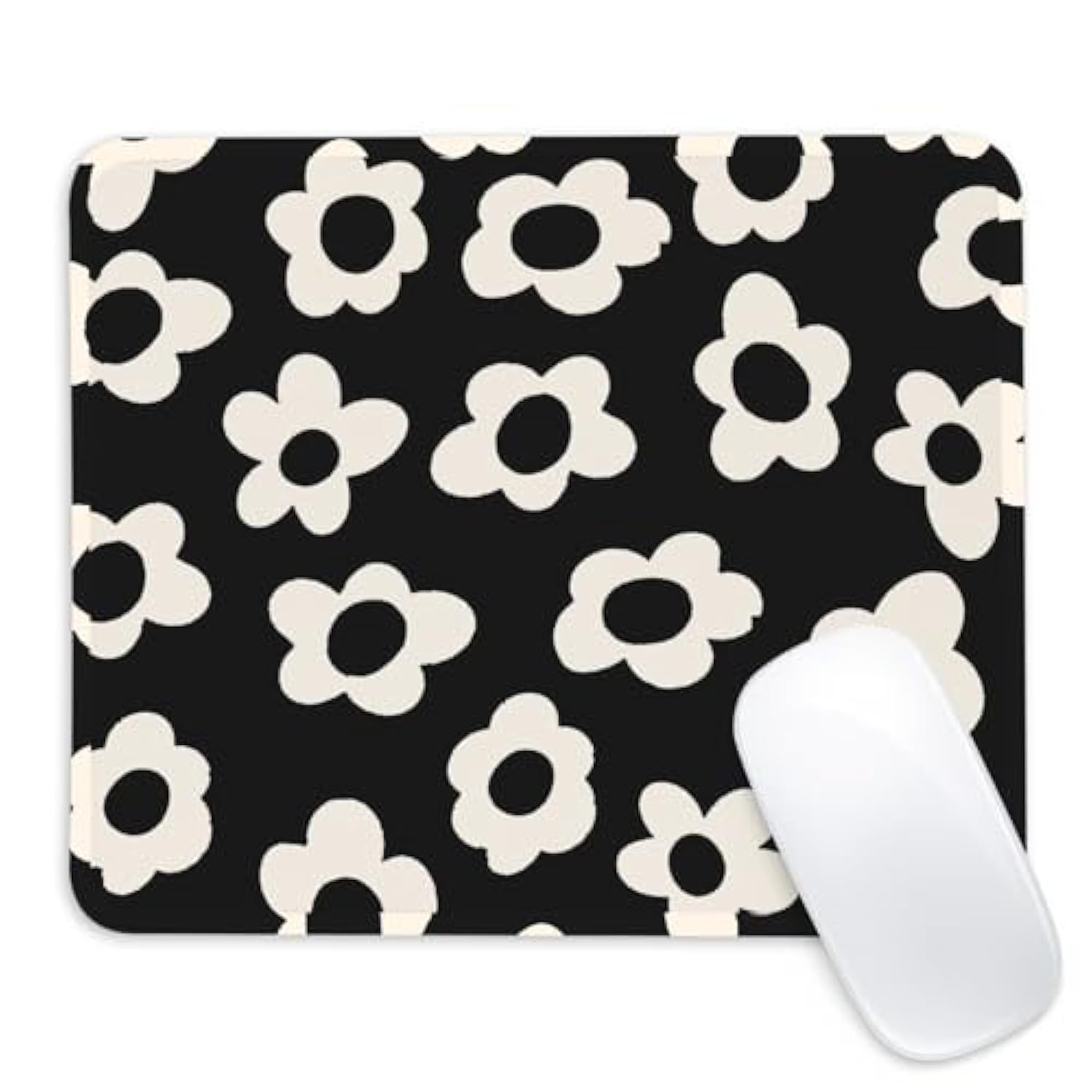 White Flowers Square Mouse Pad,Non-Slip Rubber Base Mouse Pad,Home Office Decoration Desktop Accessory,Laptop Mouse Pad For Office Laptops,9.4X7.8X0.12In