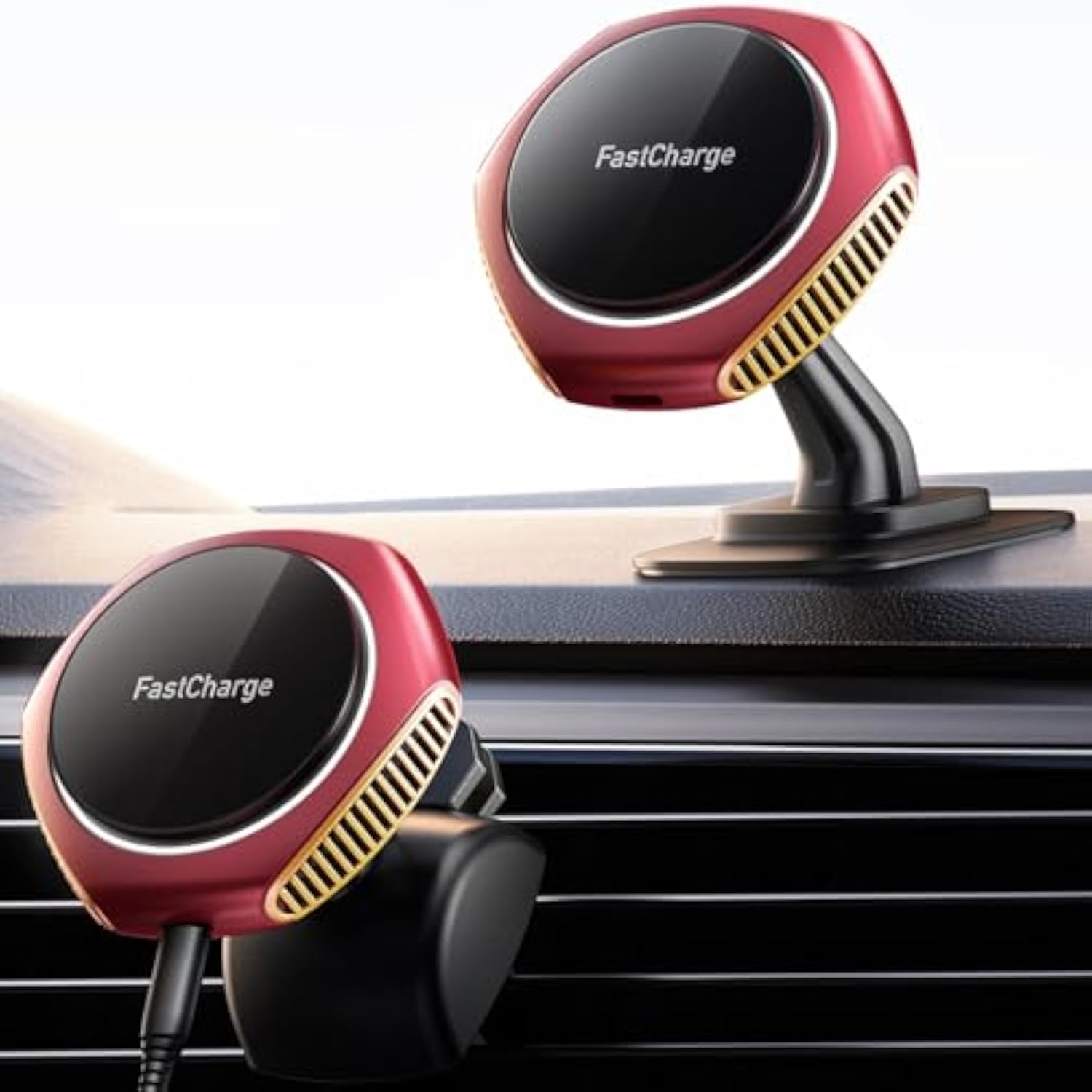 For Magsafe Car Mount Charger, 15W Zinc Alloy Fast Charging Magnetic Wireless Car Charger Phone Holders For Your Car Fits For Iphone 15 Pro Max Plus 14 13 12 Mini Magsafe Case - Red