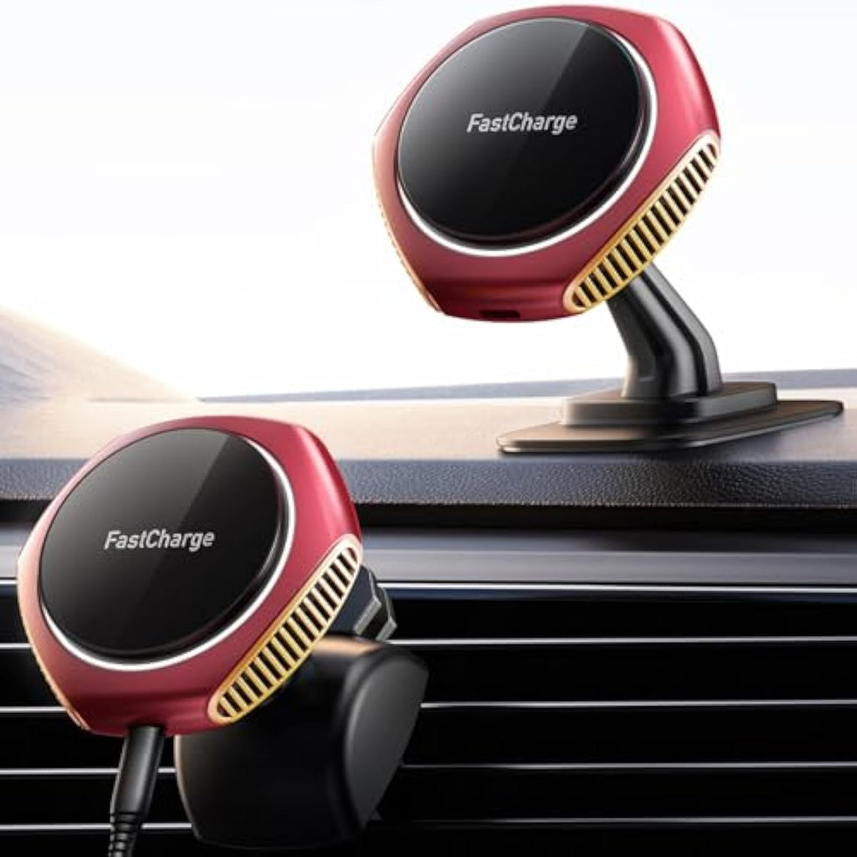 For Magsafe Car Mount Charger, 15W Zinc Alloy Fast Charging Magnetic Wireless Car Charger Phone Holders For Your Car Fits For Iphone 15 Pro Max Plus 14 13 12 Mini Magsafe Case - Red