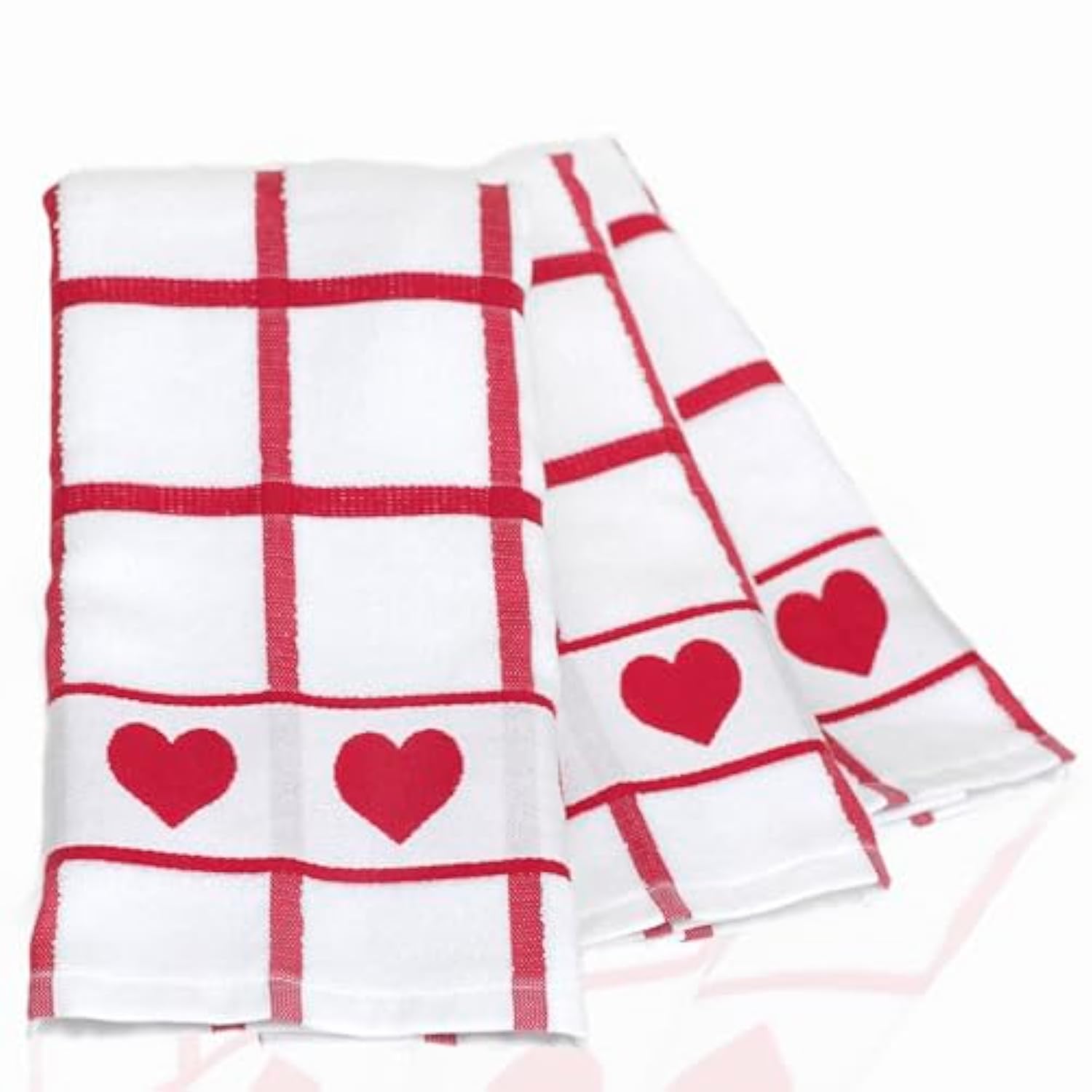 Valentines Day Kitchen Towels – 100% Cotton 425Gsm Set Of 3 – Thick Absorbent Dish & Hand Towels – Red Heart Tea Towels For Valentine’S Day Decor & Home Gifts