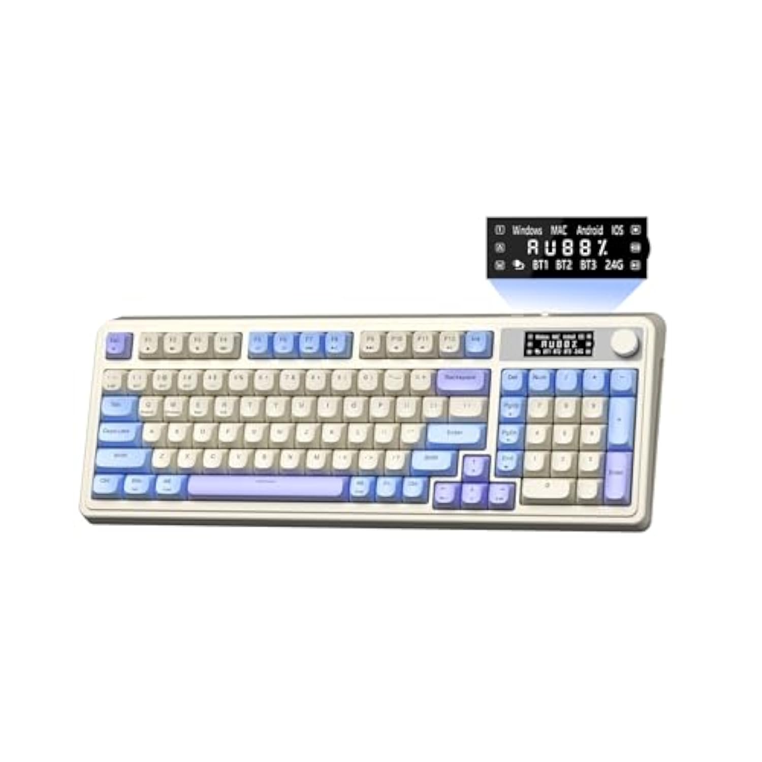 AULA S99 Pro Gaming Keyboard, Cute Creamy Keyboard with Number Pad Smart Screen, Tri-Mode Bluetooth/2.4G/USB-C Computer Keyboards, Media Knob Custom RGB Backlit Feel for MAC Xbox PC Gamer - Purple
