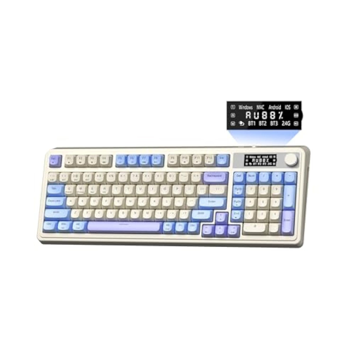 AULA S99 Pro Gaming Keyboard, Cute Creamy Keyboard with Number Pad Smart Screen, Tri-Mode Bluetooth/2.4G/USB-C Computer Keyboards, Media Knob Custom RGB Backlit Feel for MAC Xbox PC Gamer - Purple