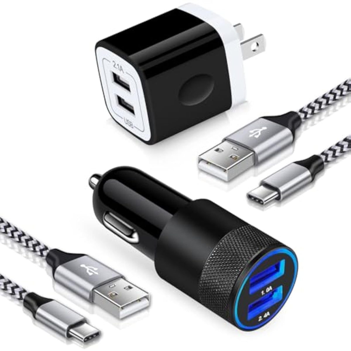 Usb C Fast Car Charger For Iphone 16E 16 15 Pro Max Samsung Galaxy A16 A15 A36 A56 S25 S24 Fe S23 Ultra Z Flip6 Fold6 A55 A35 A54 A14 A13 5G, Rapid Wall Charger+Car Charger Adapter+2 Type C Cable 3Ft