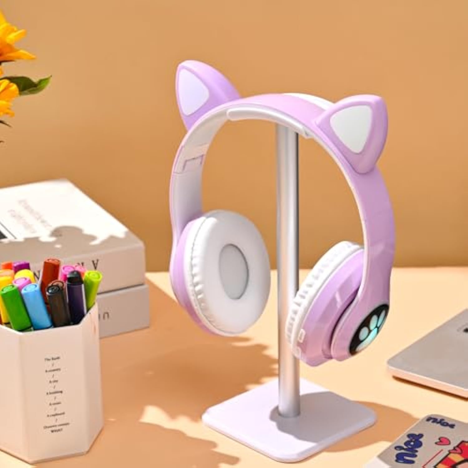 Bluetooth Noise Cancelling Headphones For Kids,Foldable Cat Headphone With Led Light Up Ear,Cat Ear Headphones For Toddler With Microphone/Tf Card,Kids Bluetooth Headphones For