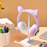 Bluetooth Noise Cancelling Headphones For Kids,Foldable Cat Headphone With Led Light Up Ear,Cat Ear Headphones For Toddler With Microphone/Tf Card,Kids Bluetooth Headphones For