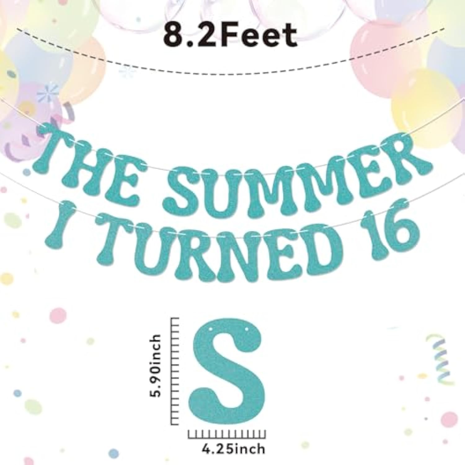 "Summer I Turned 16 Banner, Blue Glitter Sweet 16 & Beach Party Decorations"