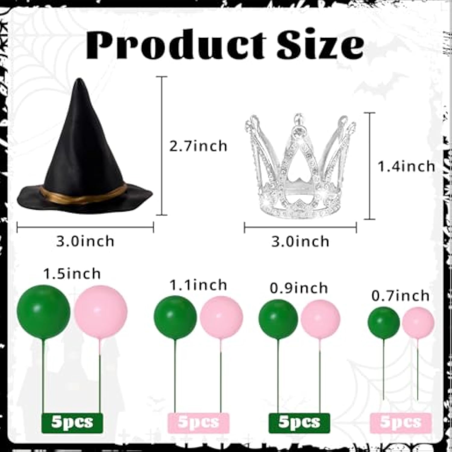 42Pcs Witch Cake Topper Set Hats Crowns Foam Balloon Picks Halloween Birthday Decor