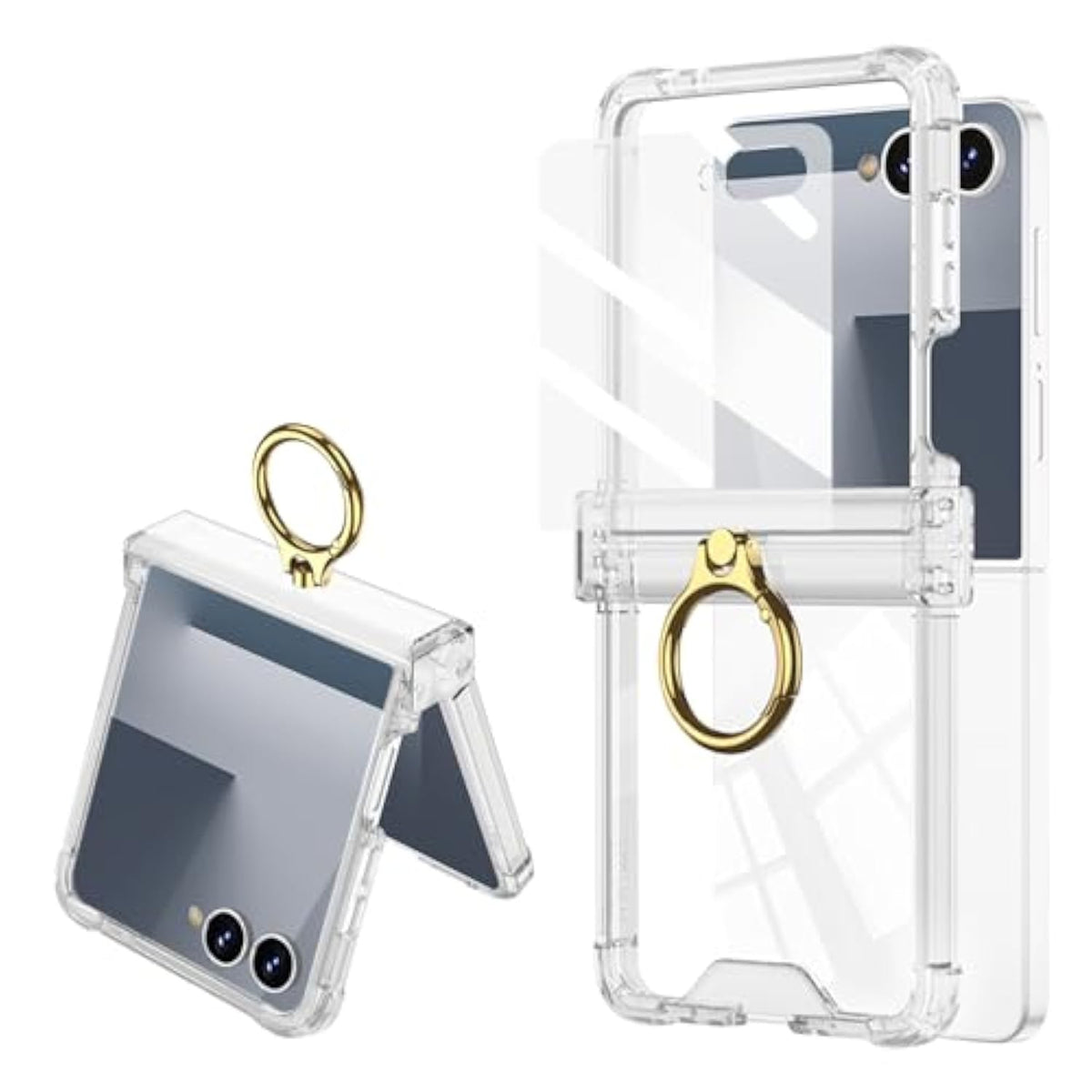 For Samsung Galaxy Z Flip 7 Clear Case Hinge Protection With Ring Holder & Screen Protector Soft All-Inclusive Shockproof Cover For Samsung Galaxy Z Flip 7 (Full Clear)