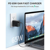 TECKNET 65W GaN Wall Charger PD 3.0 USB-C Travel Adapter,3-Port Foldable Fast Charger with 5ft Cable for iPhone 16 Pro Max/16 Plus/16/15/iPad/Galaxy S24/S25/MacBook Pro/Switch? and More Series