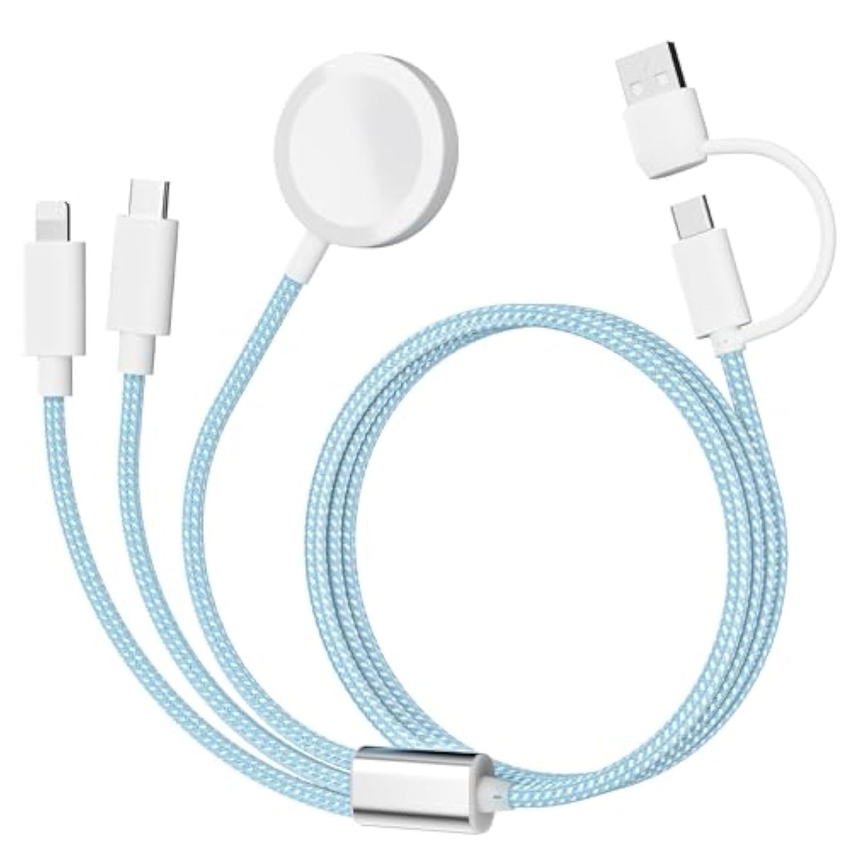 Charging Usb C Watch Phone Charger 3 In 2 Cable, Compatible With Apple Watch Ultra Se Series 1-8, Universal Travel Multi Devices All In One Cord, 4Ft/1.2M-Blue